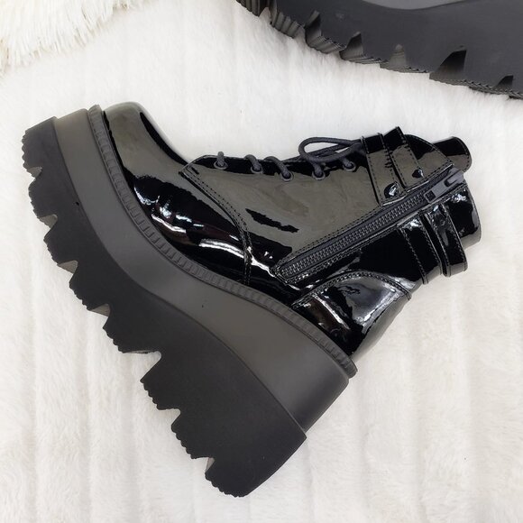 Shaker Patent Platform Goth Punk Ankle Boots - Picture 4 of 16